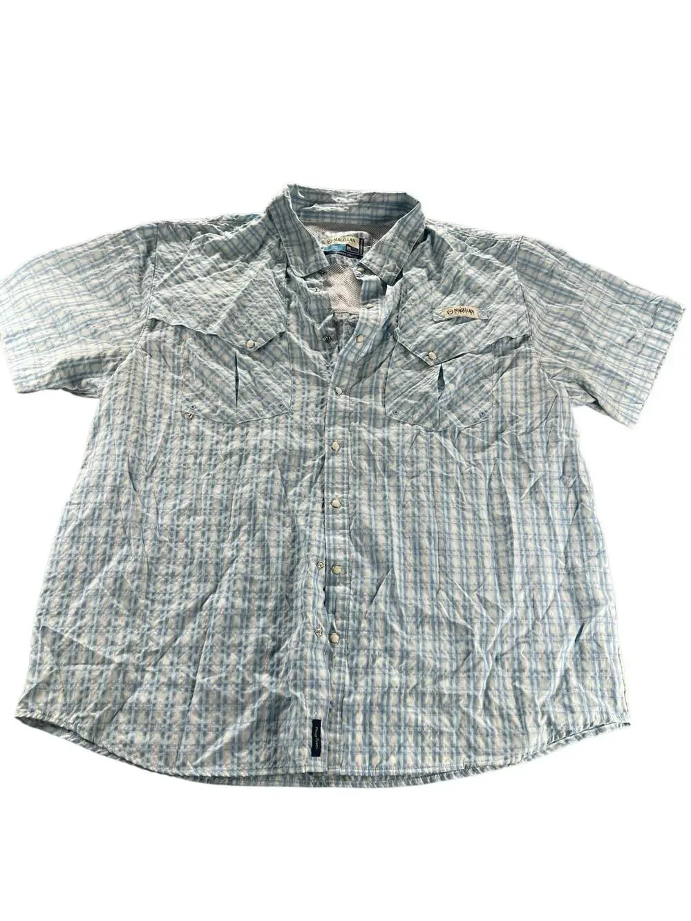 Magellan Outdoors Blue Plaid Short Sleeve Button up Shirt Men's Size 2XL